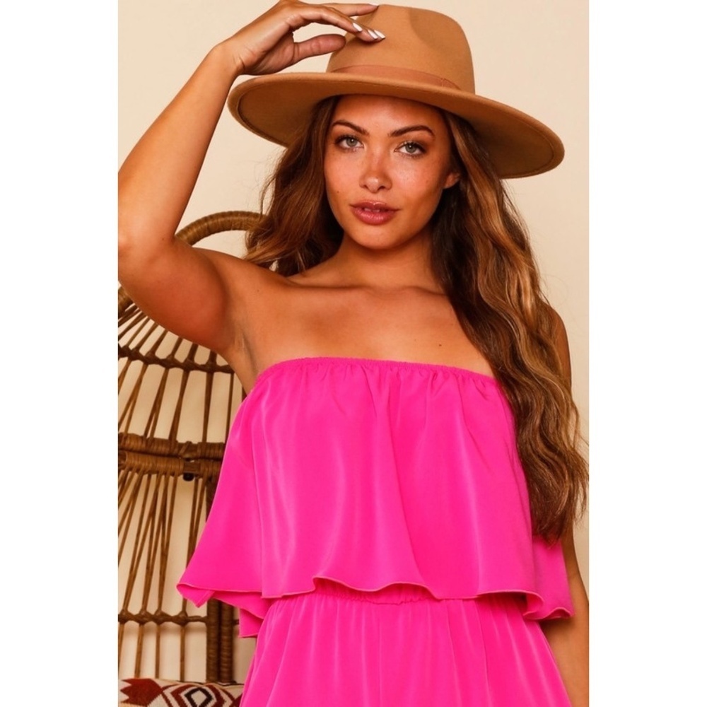 Fantastic Fawn Hot Pink Strapless Wide Leg Jumpsuit - Picture 2 of 10